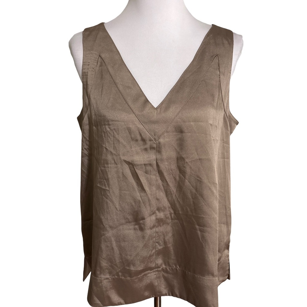 DKNY Brown V-Neck Blouse Satin